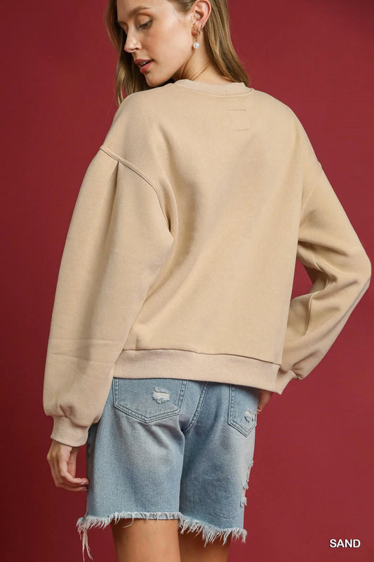 Image of Umgee Round Neck Sweatshirt with Pleated Detail | Queeble.shop