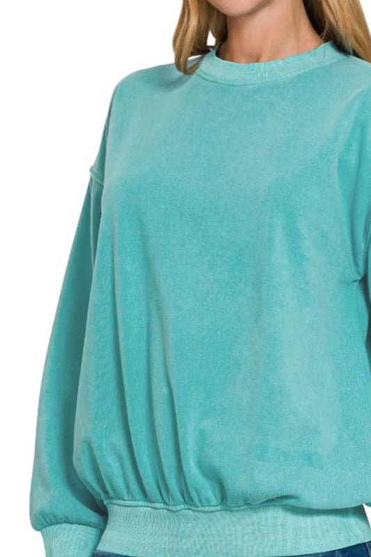 Image of Zenana Soft Fleece Pigment Dye Round-neck Sweatshirts | Queeble.shop