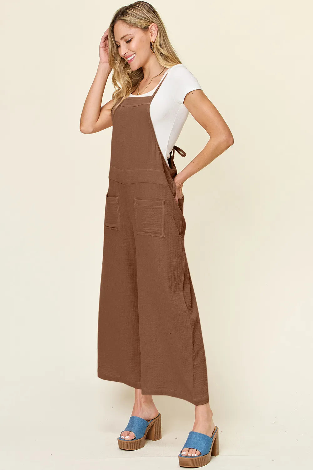 Image of Double Take Full Size Texture Sleeveless Wide Leg Overall | Queeble.shop