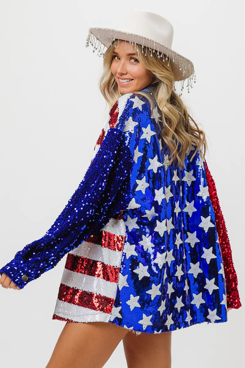 Image of BiBi Velvet Sequin American Flag Shirt | Queeble.shop
