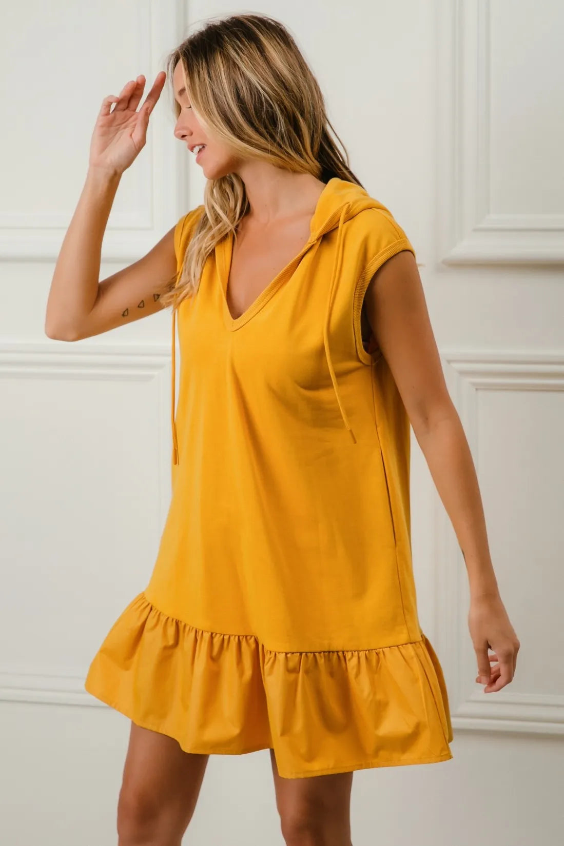 Image of BiBi Ruffled French Terry Hooded Dress | Queeble.shop