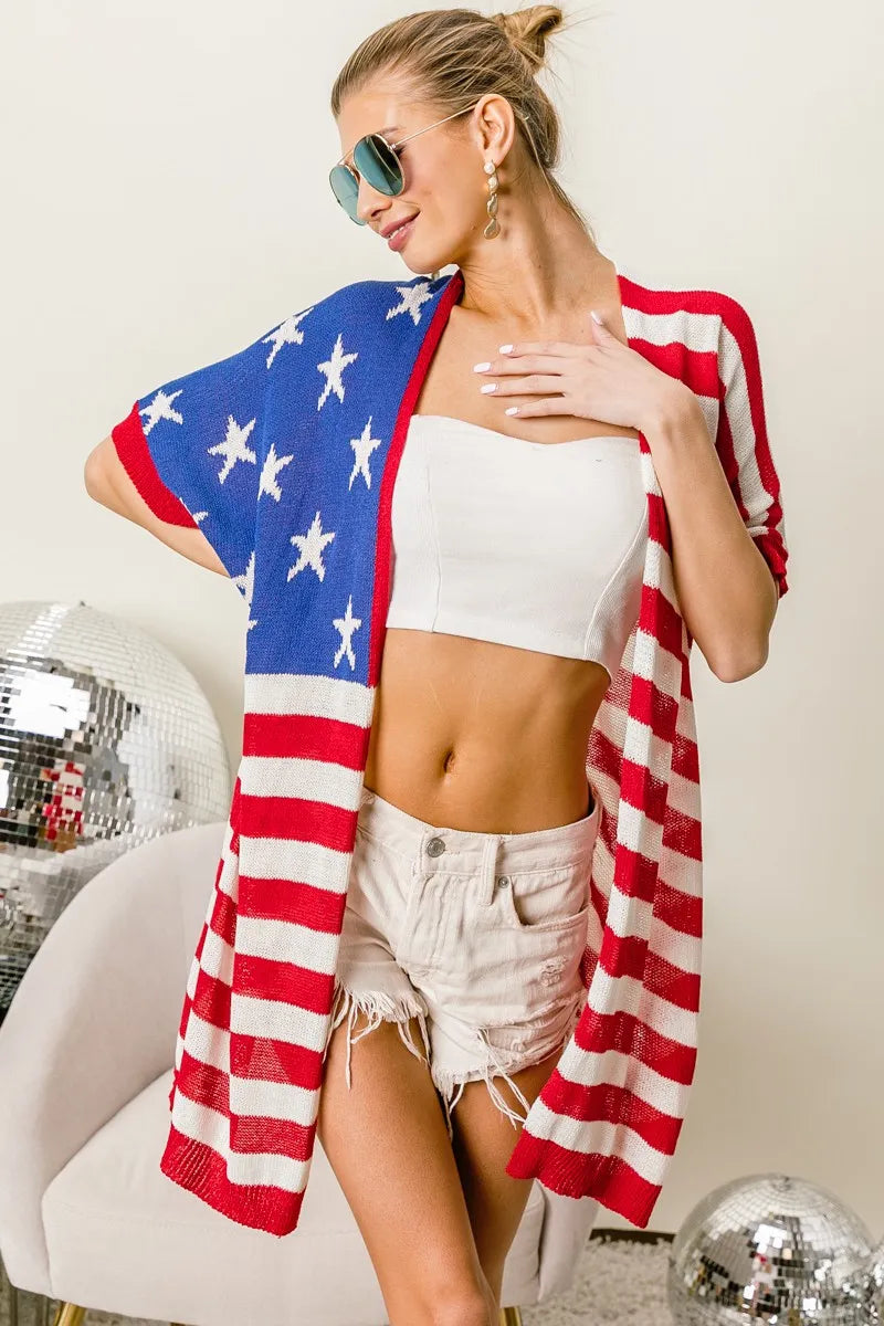 Image of BiBi American Flag Low Gauge Knit Cardigan | Queeble.shop