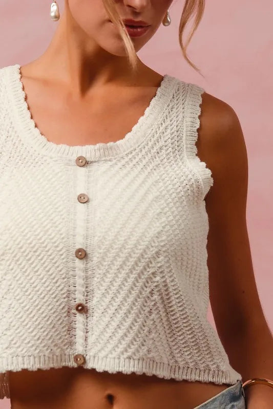 Image of SO ME Chevron Pattern Buttoned Front Lightweight Tank Top | Queeble.shop