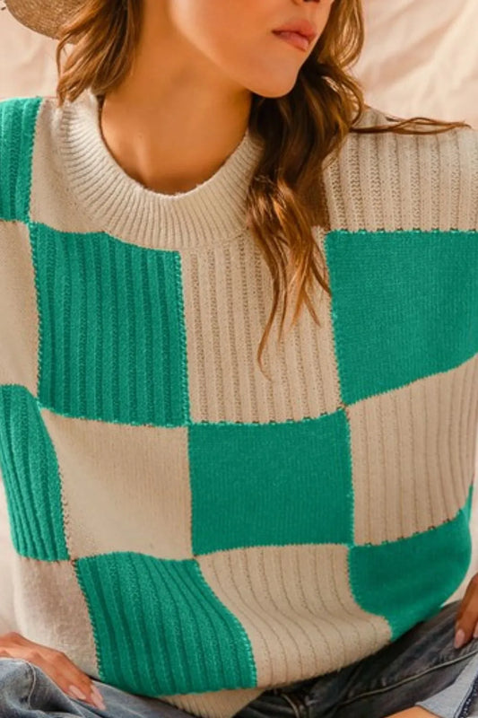 Image of SO ME Check Plaid Casual Sweater Top | Queeble.shop