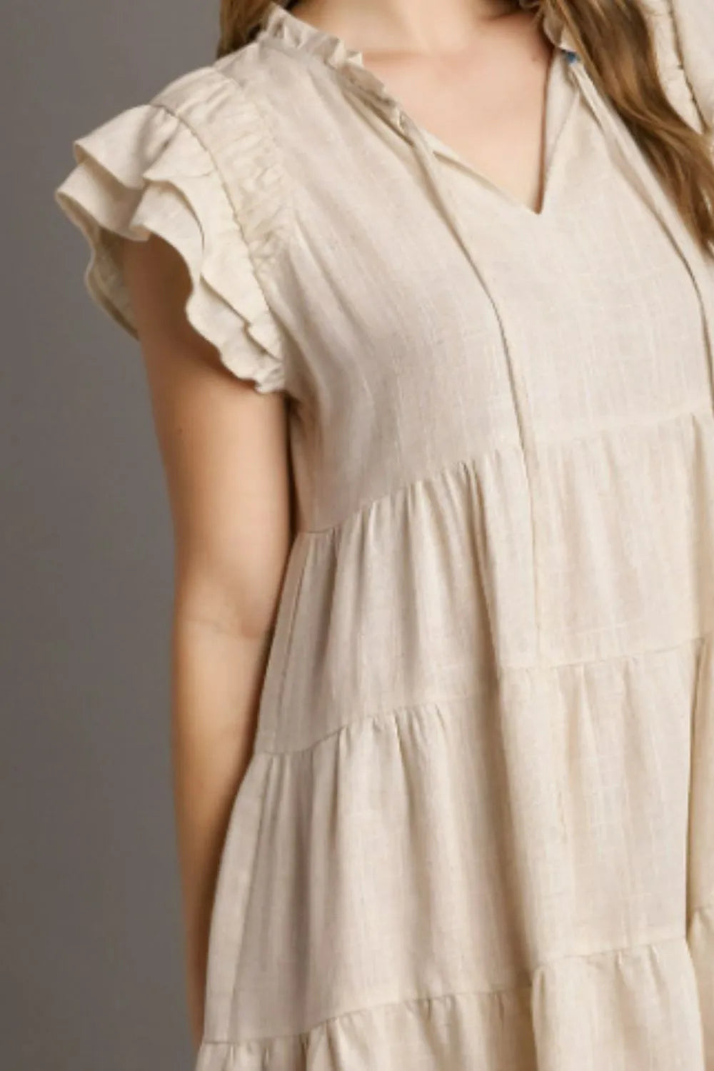 Image of Umgee Full Size Linen A-line Tiered Mini Dress Plus Size | Queeble.shop