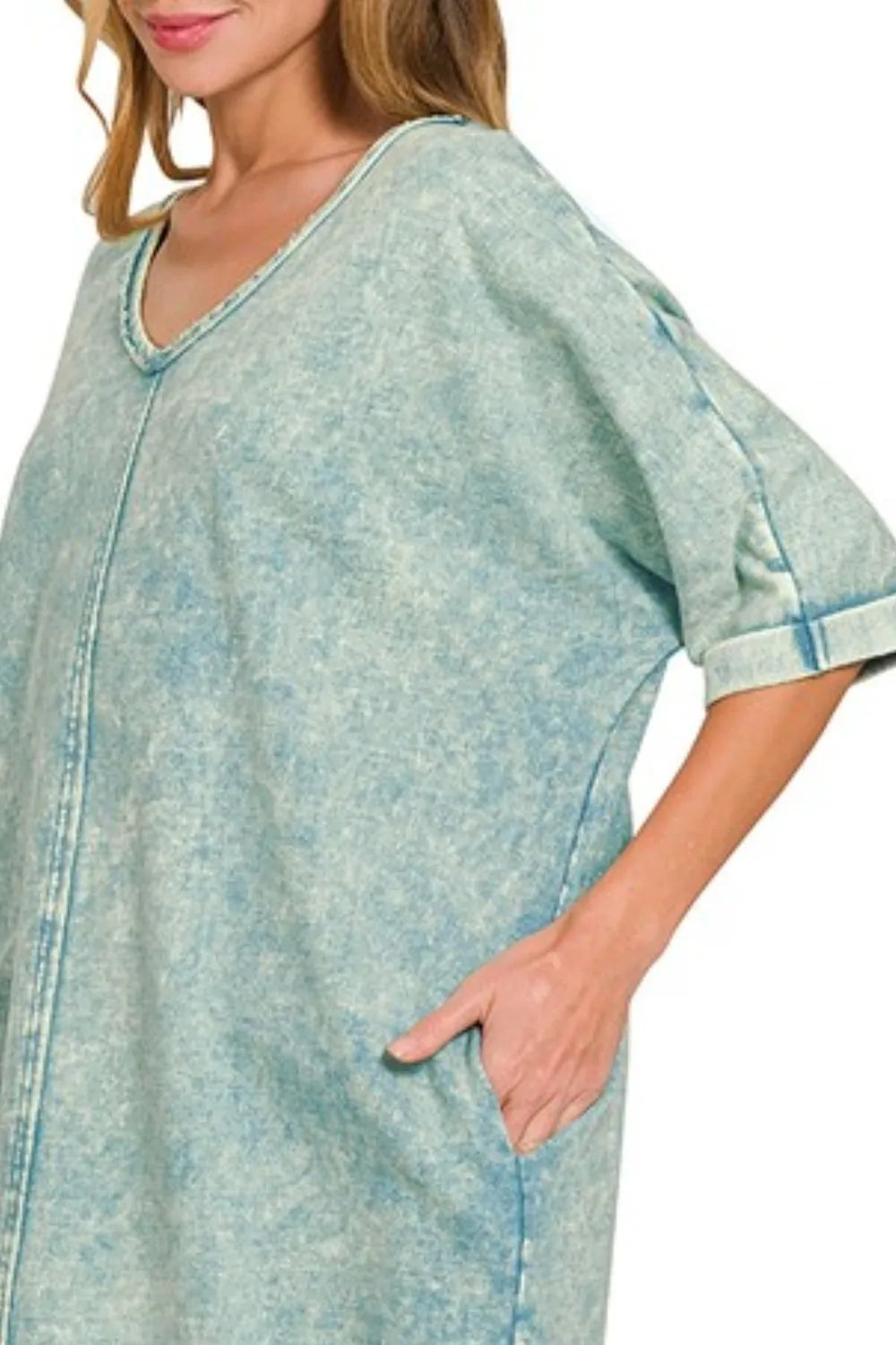 Image of Zenana Acid-washed French Terry Tee Shirts Dress | Queeble.shop
