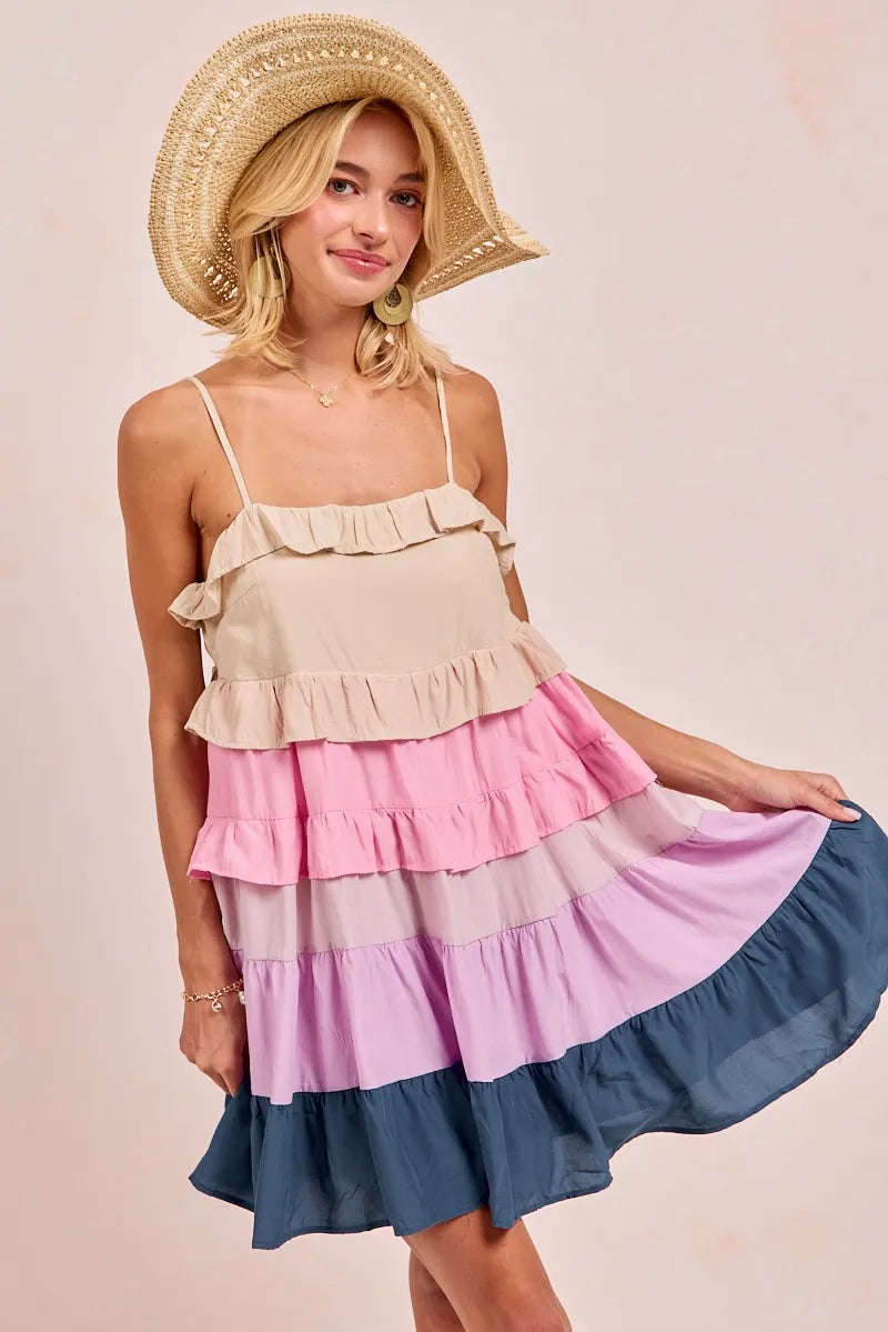 Image of BiBi Color Blocked Tiered Dress | Queeble.shop