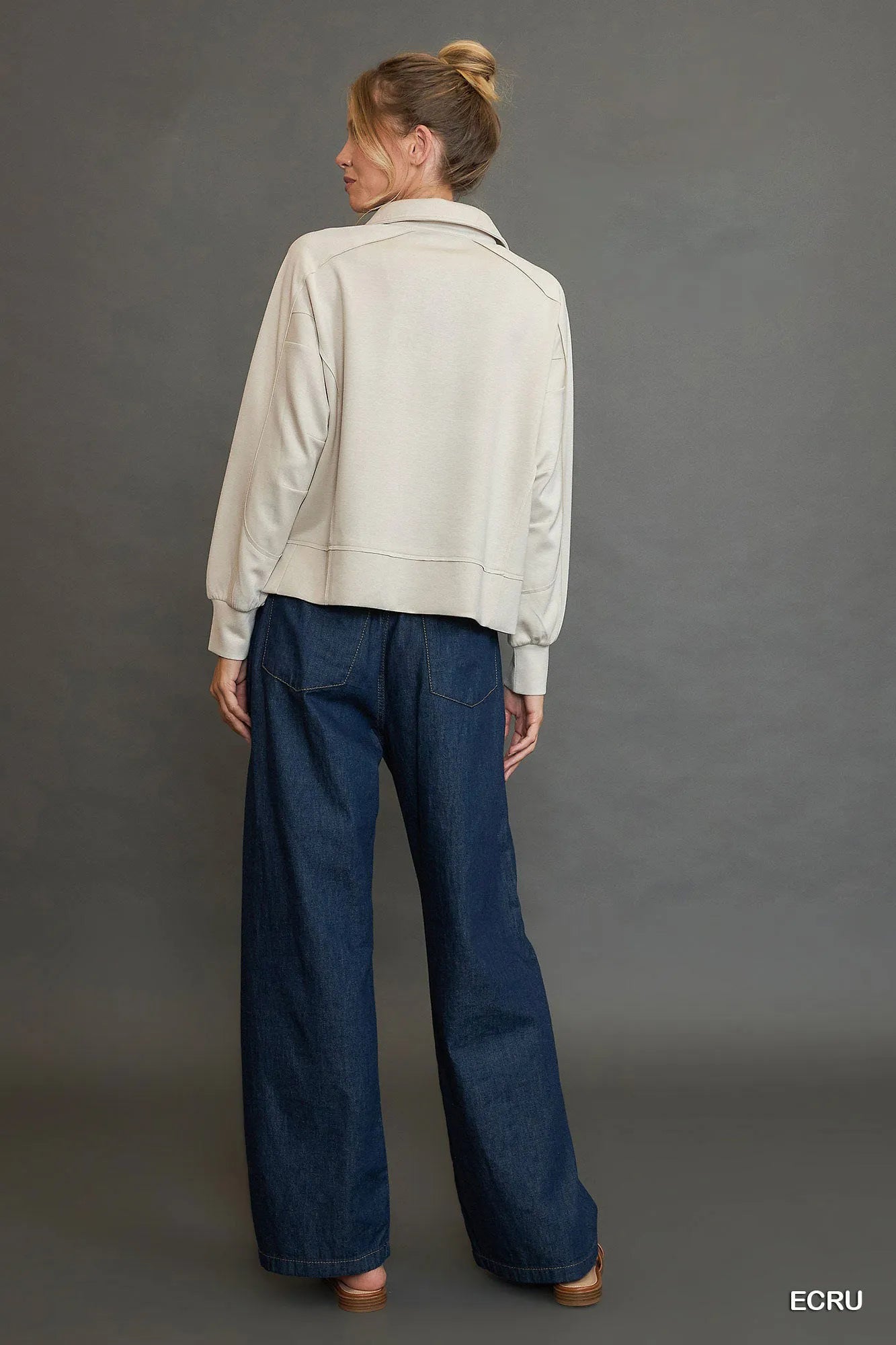 Image of Umgee Collared Neck Long Sleeve Top with Raw Hem Detail | Queeble.shop