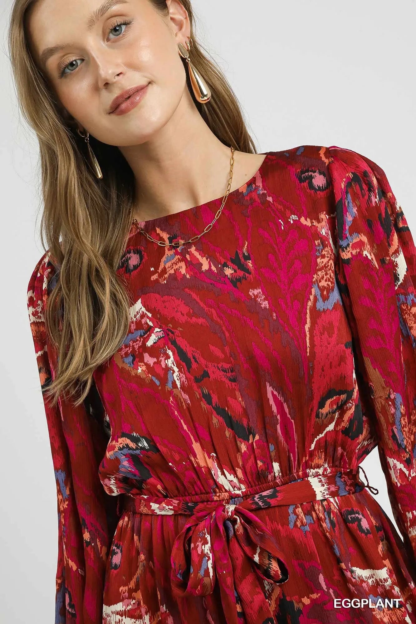 Image of Umgee Ruffled Hem Printed Balloon Sleeve Dress | Queeble.shop