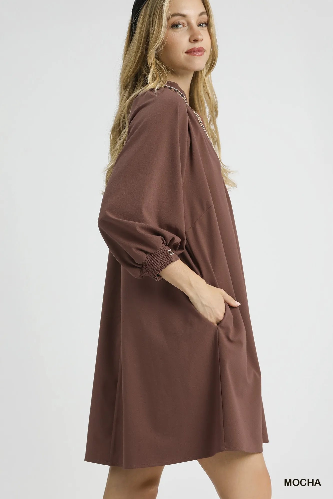 Image of Umgee Notched Shift Dress with Trim Detail | Queeble.shop