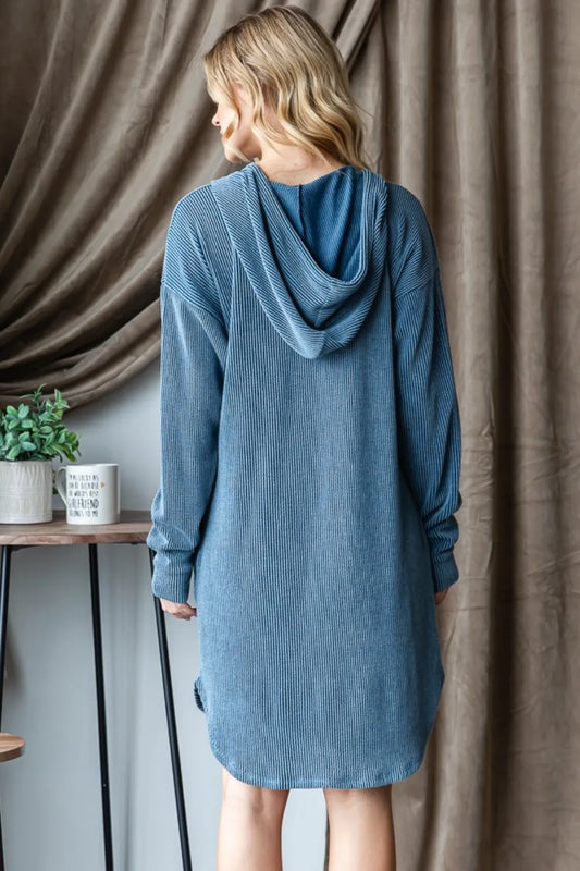 Image of Heimish Ribbed Long Sleeve Hooded Dress | Queeble.shop