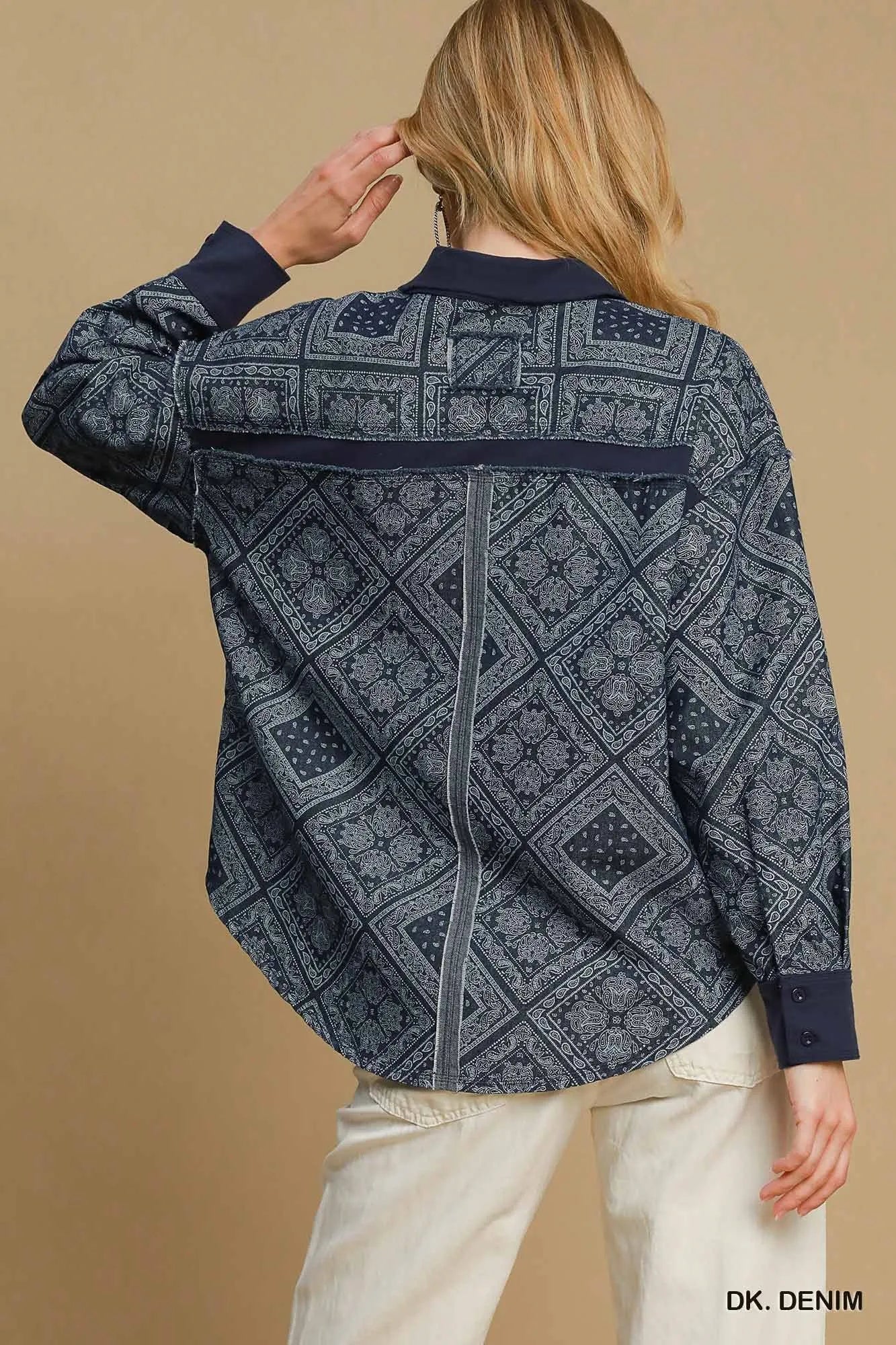 Image of Umgee Paisley Print Denim Shirt Jacket | Queeble.shop