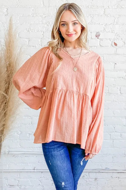 Image of And The Why Textured V Neck Blouse Top | Queeble.shop