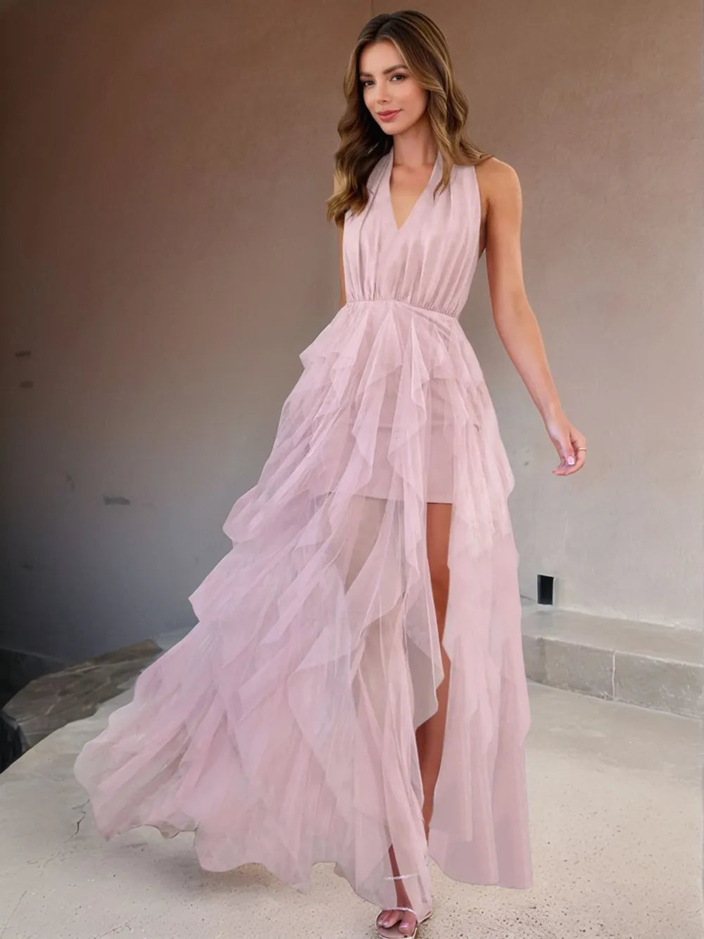 Image of Halter Neck Irregular Mesh Dress | Queeble.shop
