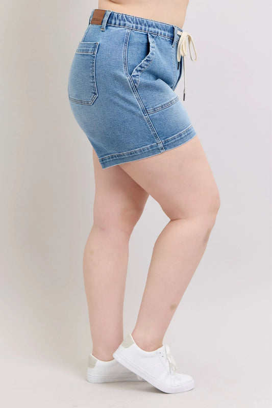 Image of Judy Blue Plus Size High Waist Vintage Wash Denim Shorts | Queeble.shop