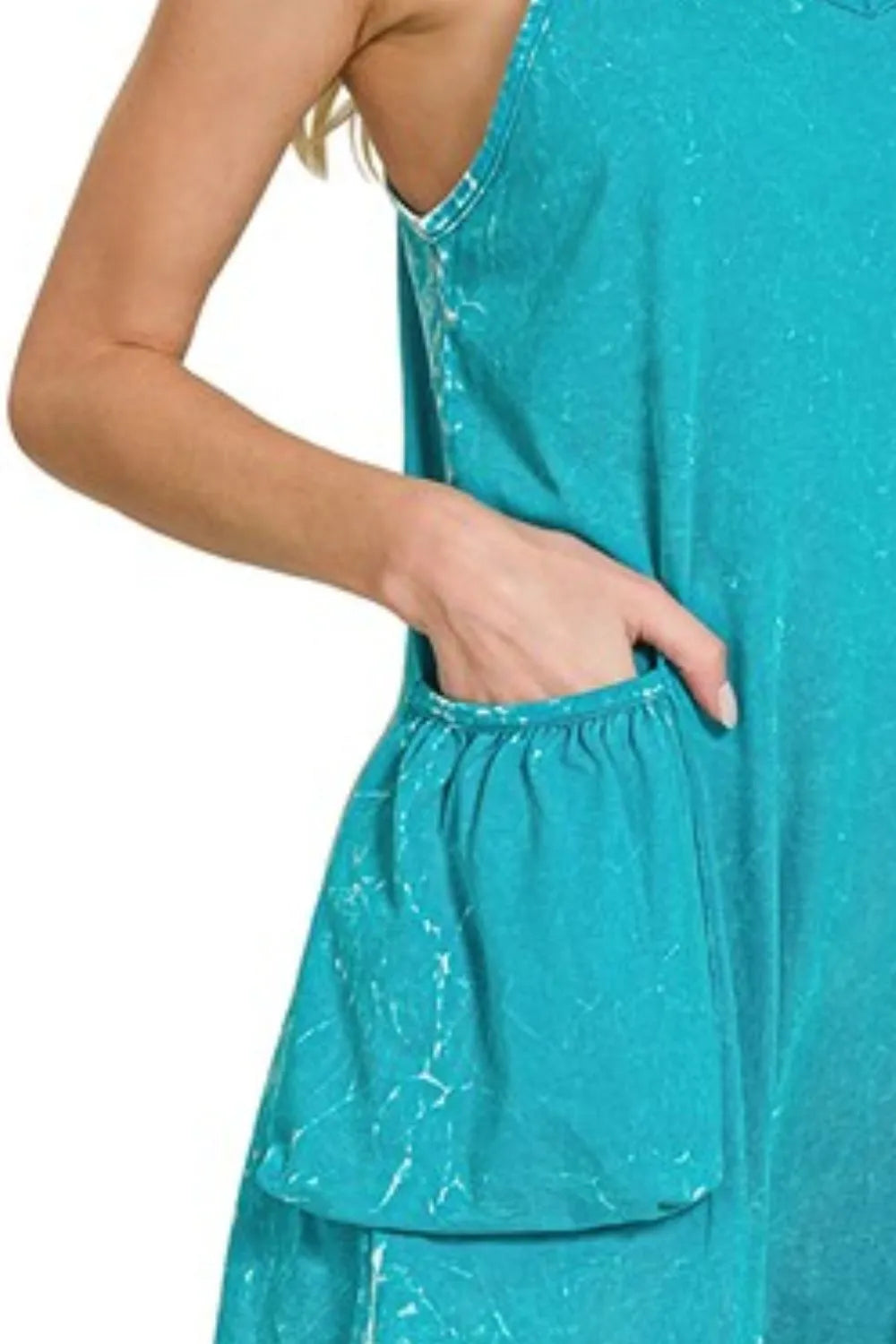 Image of Zenana Acid Crinkle Washed Spaghetti Strap Romper | Queeble.shop