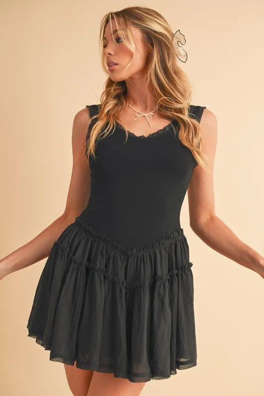 Image of Aemi+Co Frill Sleeveless Drop Waist Mini Dress | Queeble.shop