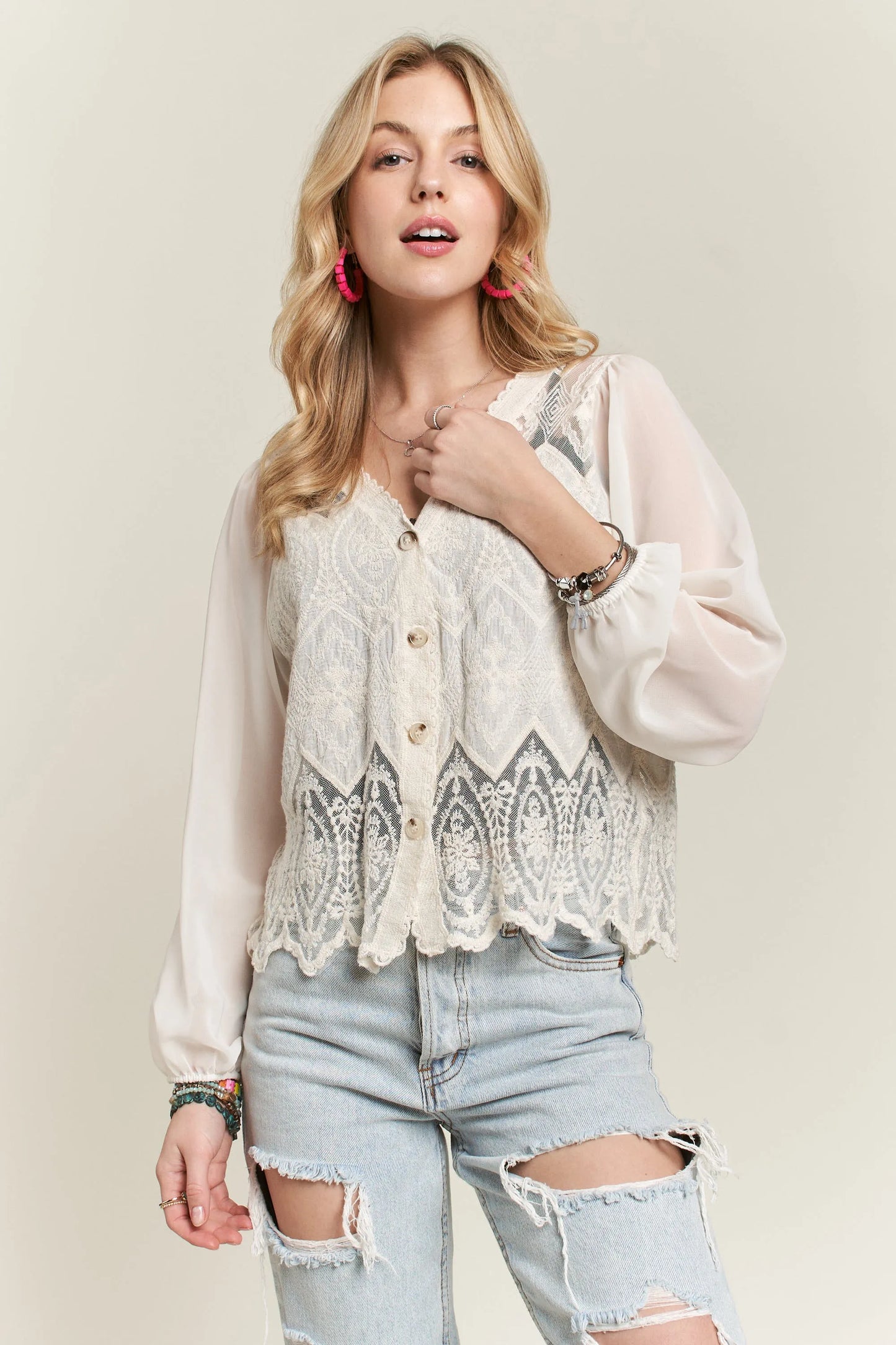 Image of ADORA Button Down Embroidered Blouse | Queeble.shop