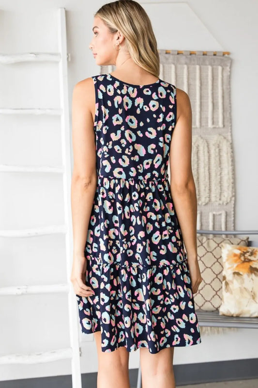 Image of Heimish Full Size Leopard V-Neck Ruffled Tank Dress | Queeble.shop