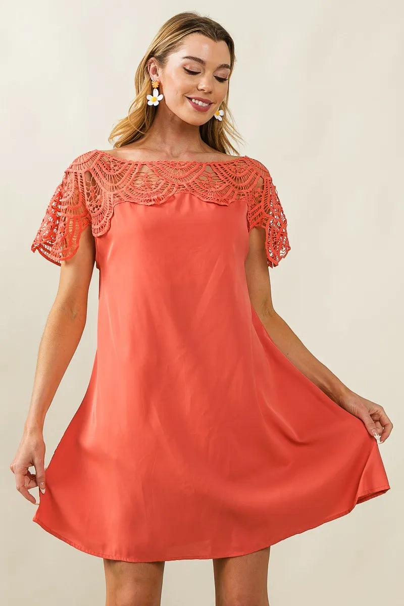 Image of BiBi Crochet Lace Yoke Detailed Wrinkled Dress | Queeble.shop