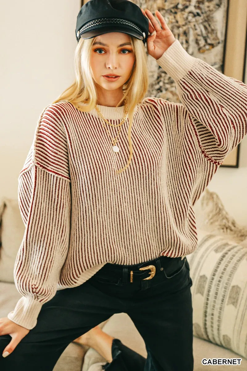 Image of Zenana Two Tone Crewneck Sweater | Queeble.shop