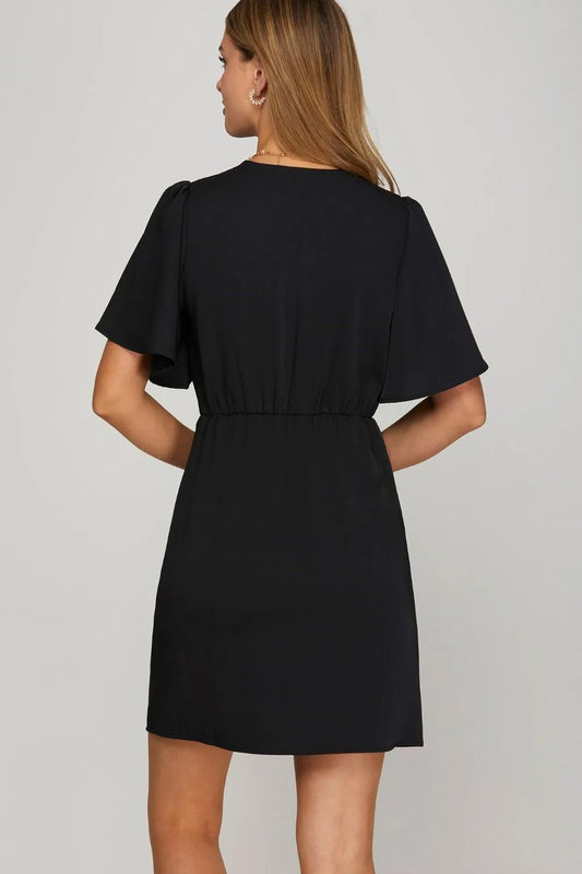 Image of She + Sky Ruffled Surplice Short Flutter Sleeve Mini Dress | Queeble.shop