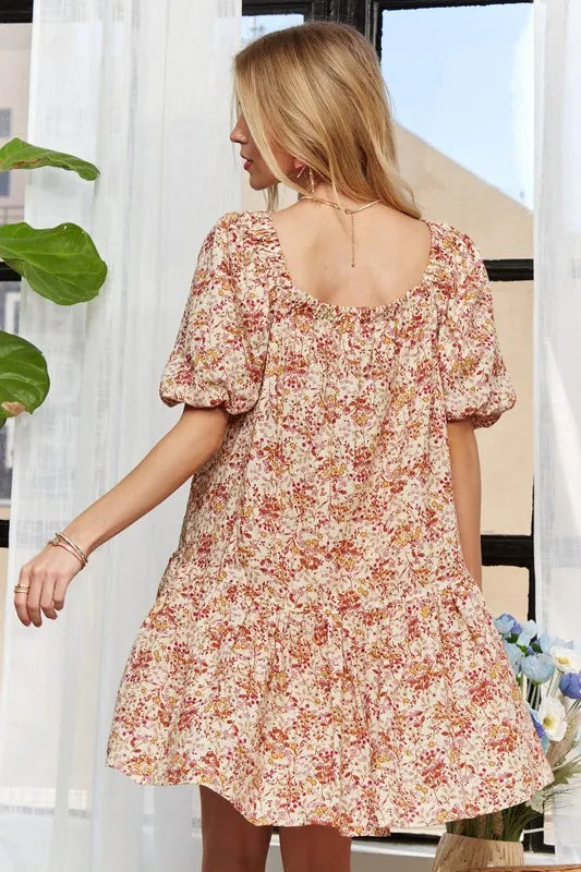 Image of ADORA Floral Square Neck Puff Sleeve Dress | Queeble.shop