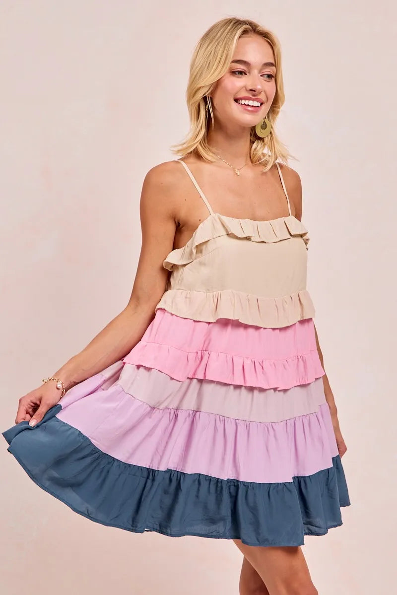 Image of BiBi Color Blocked Tiered Dress | Queeble.shop