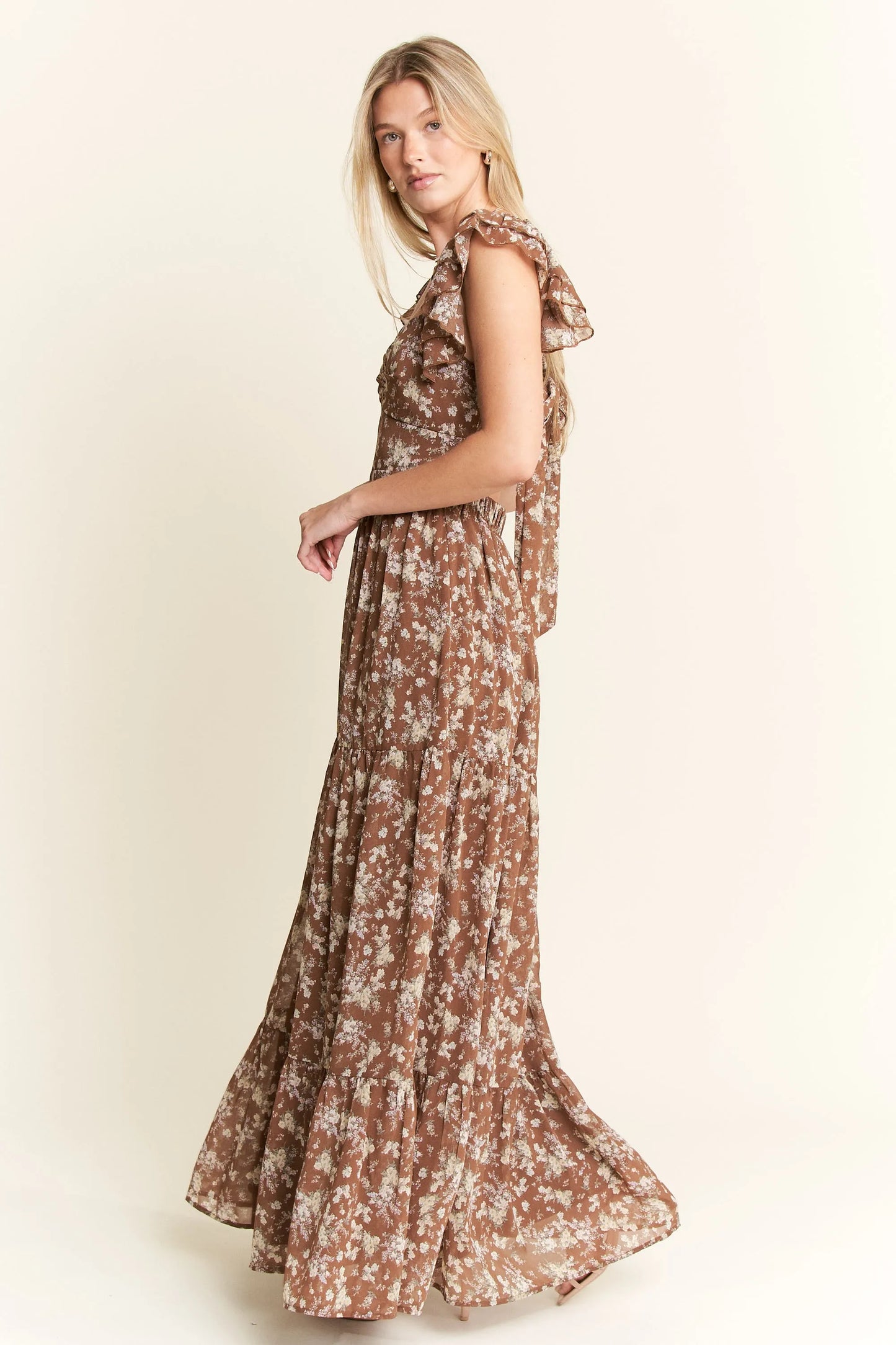 Image of Jade By Jane Ruffle Sleeve Tiered Maxi Dress | Queeble.shop