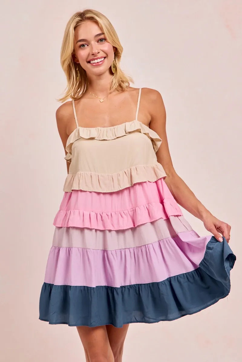 Image of BiBi Color Blocked Tiered Dress | Queeble.shop
