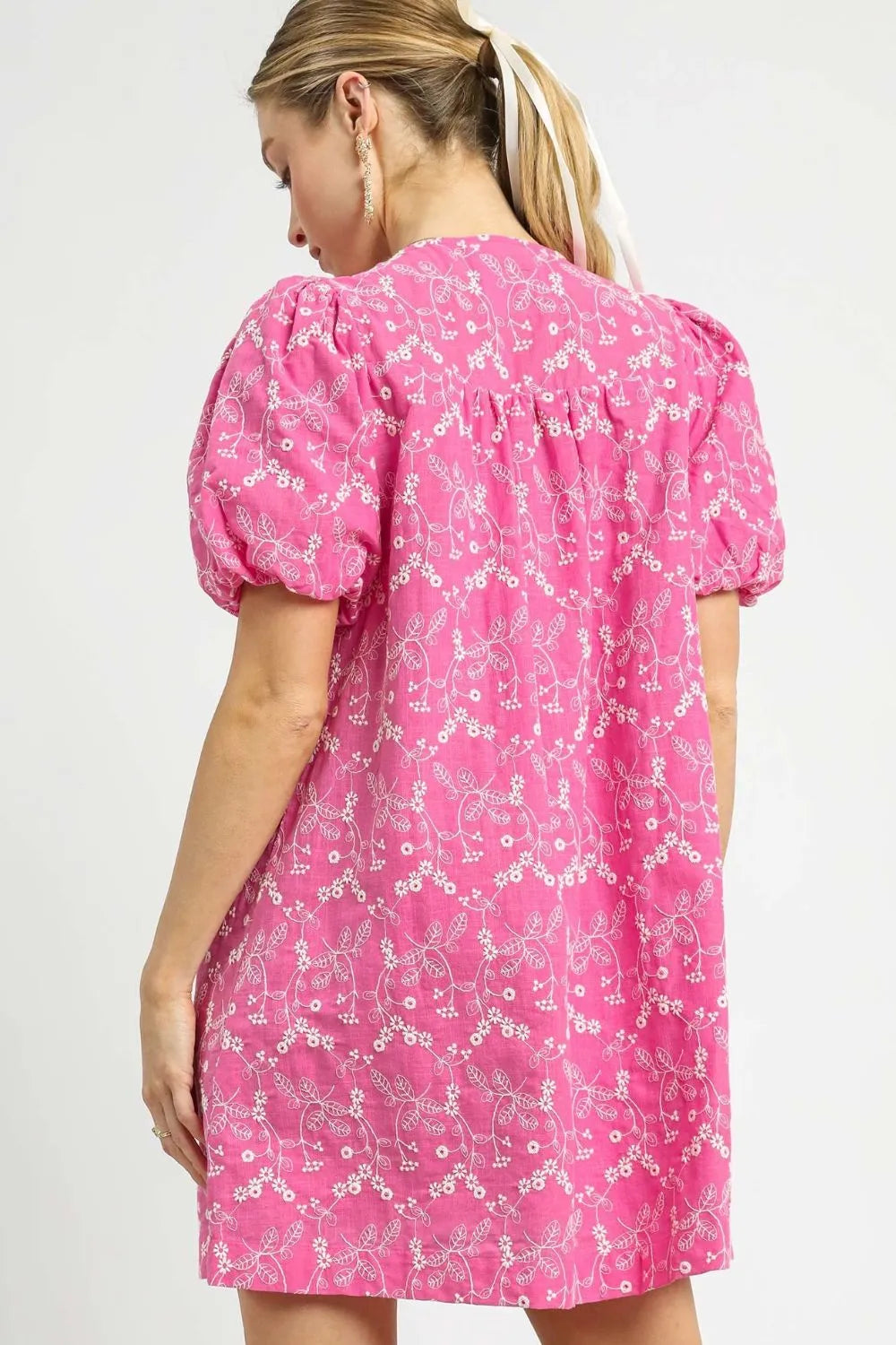 Image of Umgee Floral Puff Sleeve V-Neck Mini Dress | Queeble.shop
