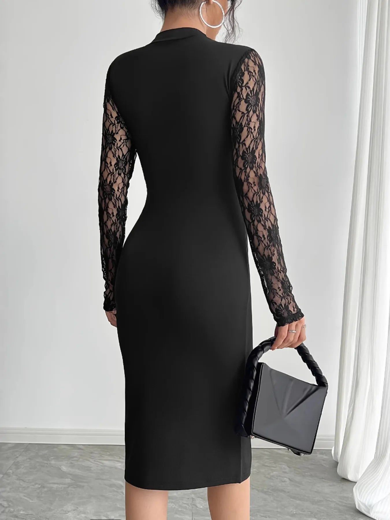 Image of Lace Mock Neck Slit Dress | Queeble.shop
