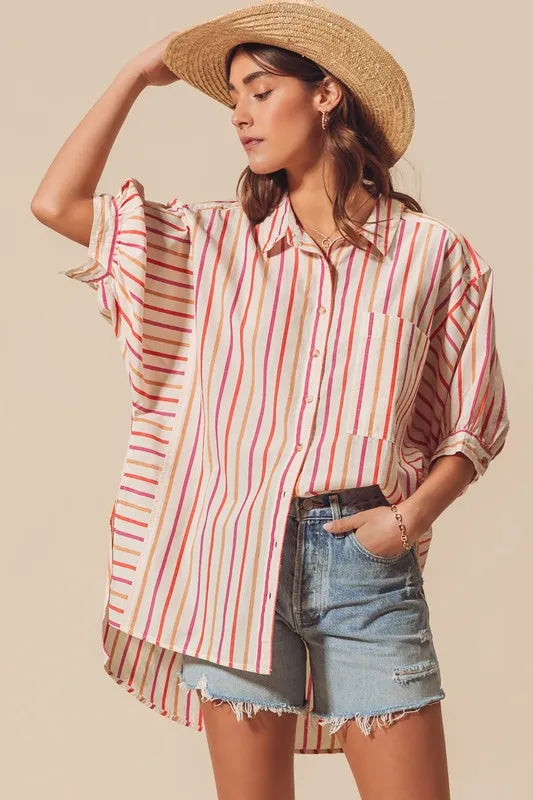 Image of SO ME Multicolored Stripe Button Down Shirt | Queeble.shop