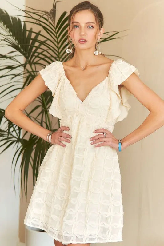Image of ADORA Tie Back V-Neck Ruffle Sleeve Dress | Queeble.shop