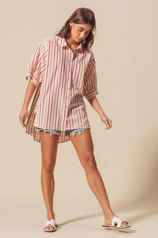 Image of SO ME Multicolored Stripe Button Down Shirt | Queeble.shop