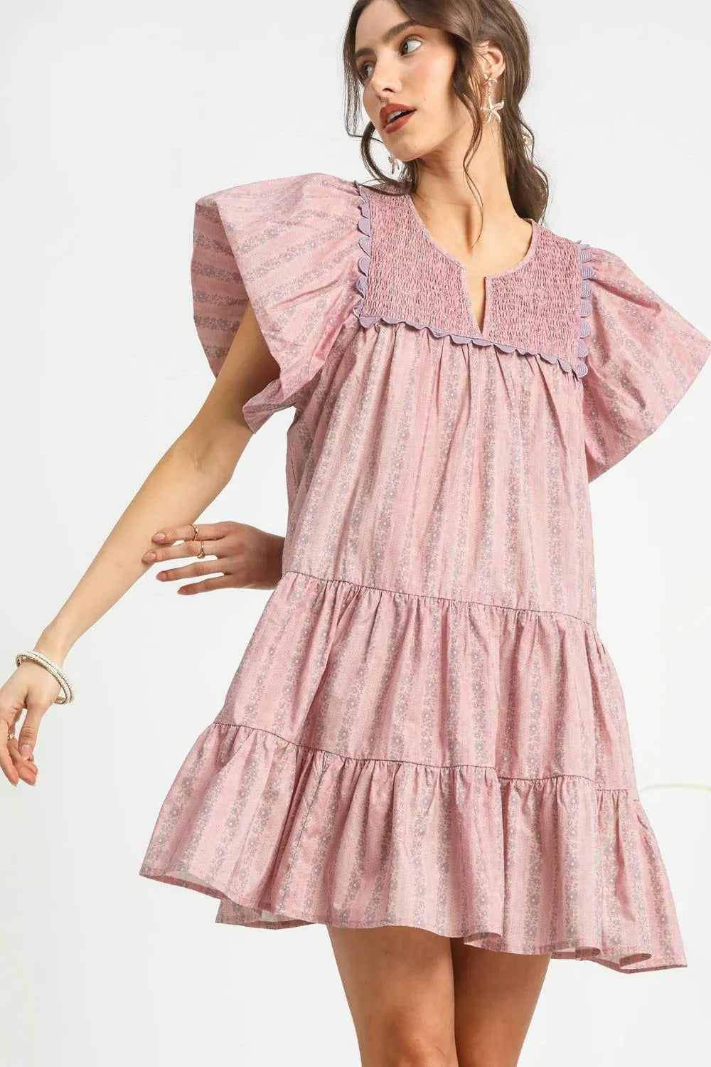 Image of Umgee Floral Ruffled Cap Sleeve Tiered Mini Dress | Queeble.shop