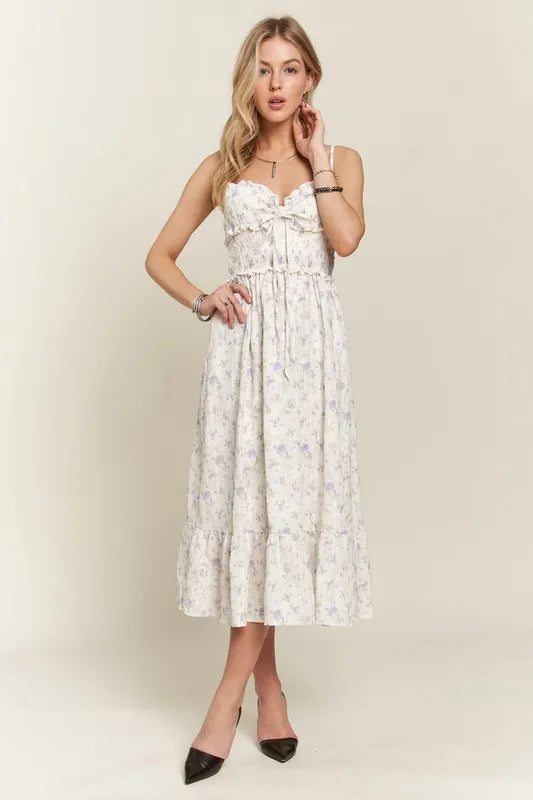 Image of ADORA Smocked Floral Sweetheart Neck Cami Dress | Queeble.shop