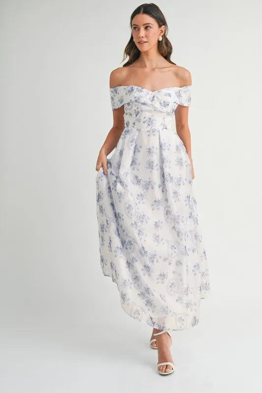Image of MABLE Floral Printed Off Shoulder Maxi Dress | Queeble.shop