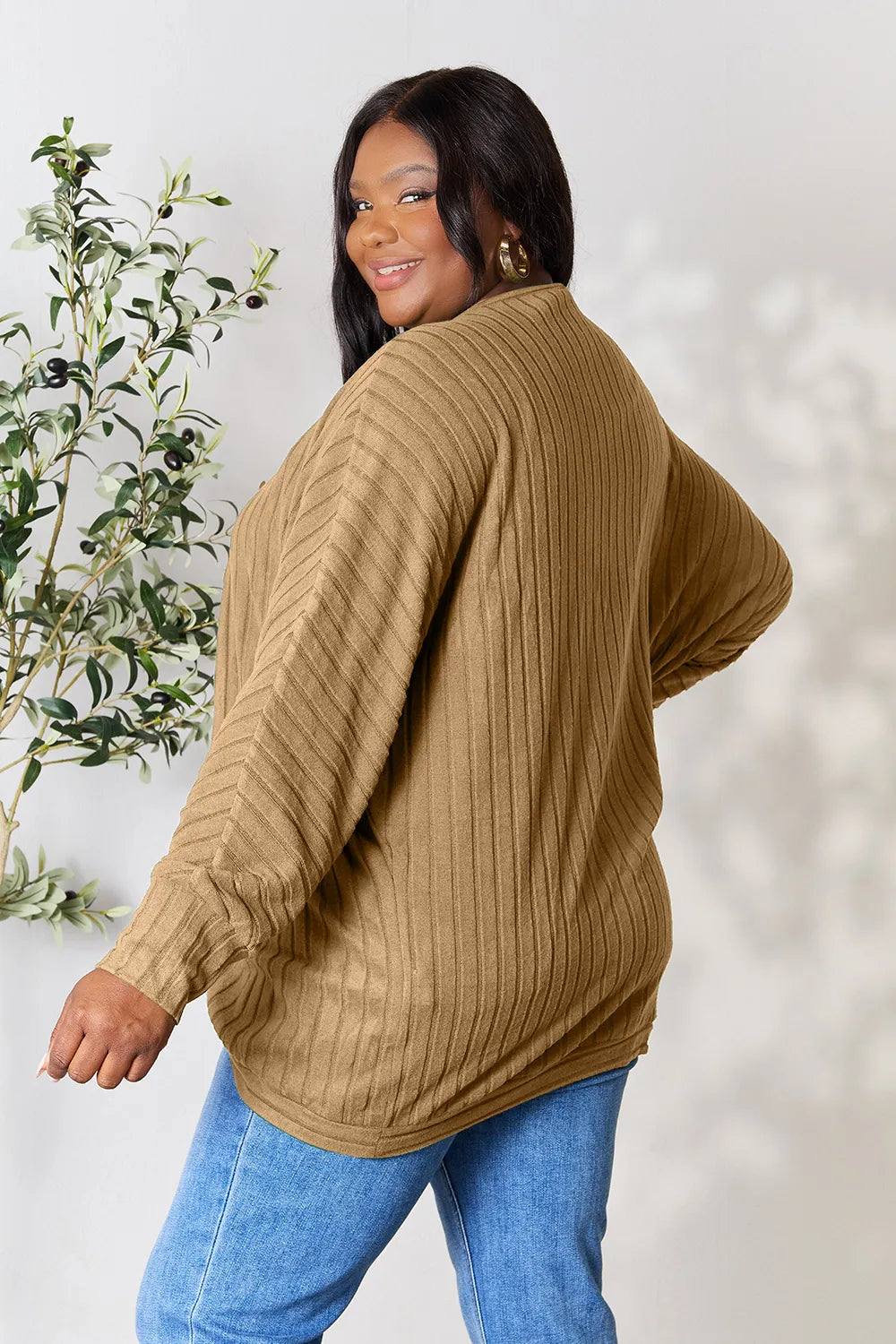 Image of Basic Bae Full Size Ribbed Cocoon Cardigan | Queeble.shop