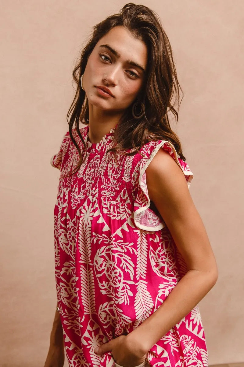 Image of BiBi Printed Ruffle Sleeve Top | Queeble.shop