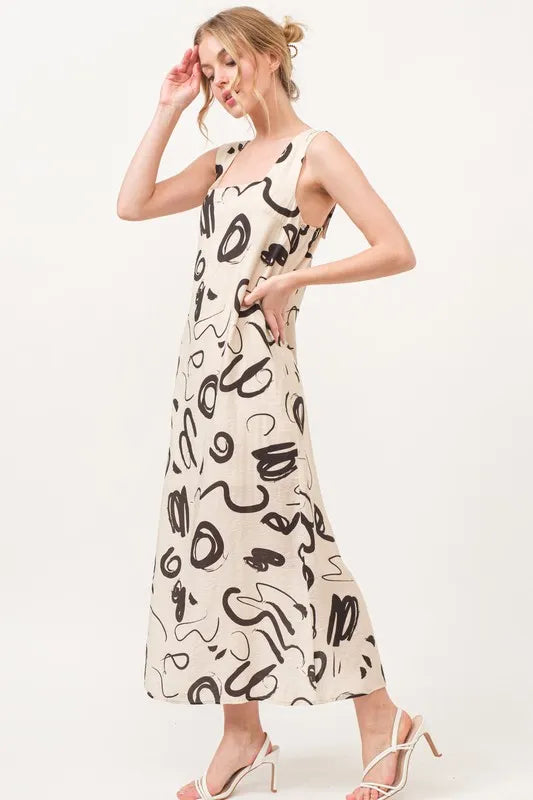 Image of And The Why Square Neck Abstract Printed Maxi Dress | Queeble.shop