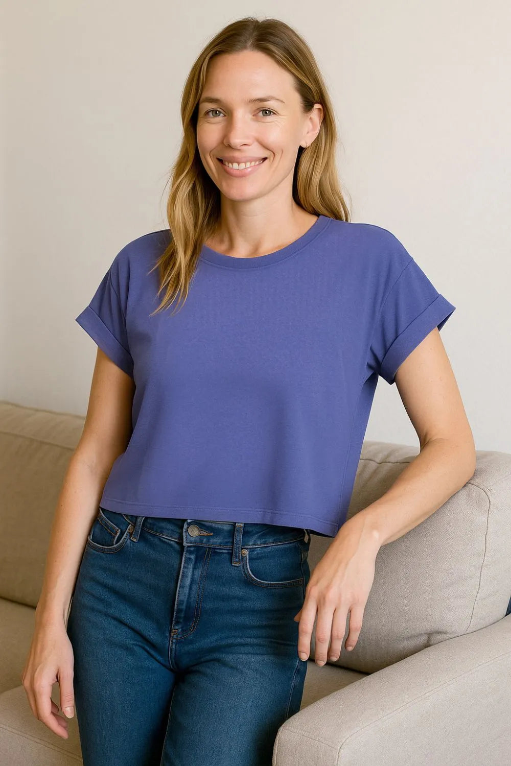 Image of Zenana Cotton Folded Sleeve Top | Queeble.shop