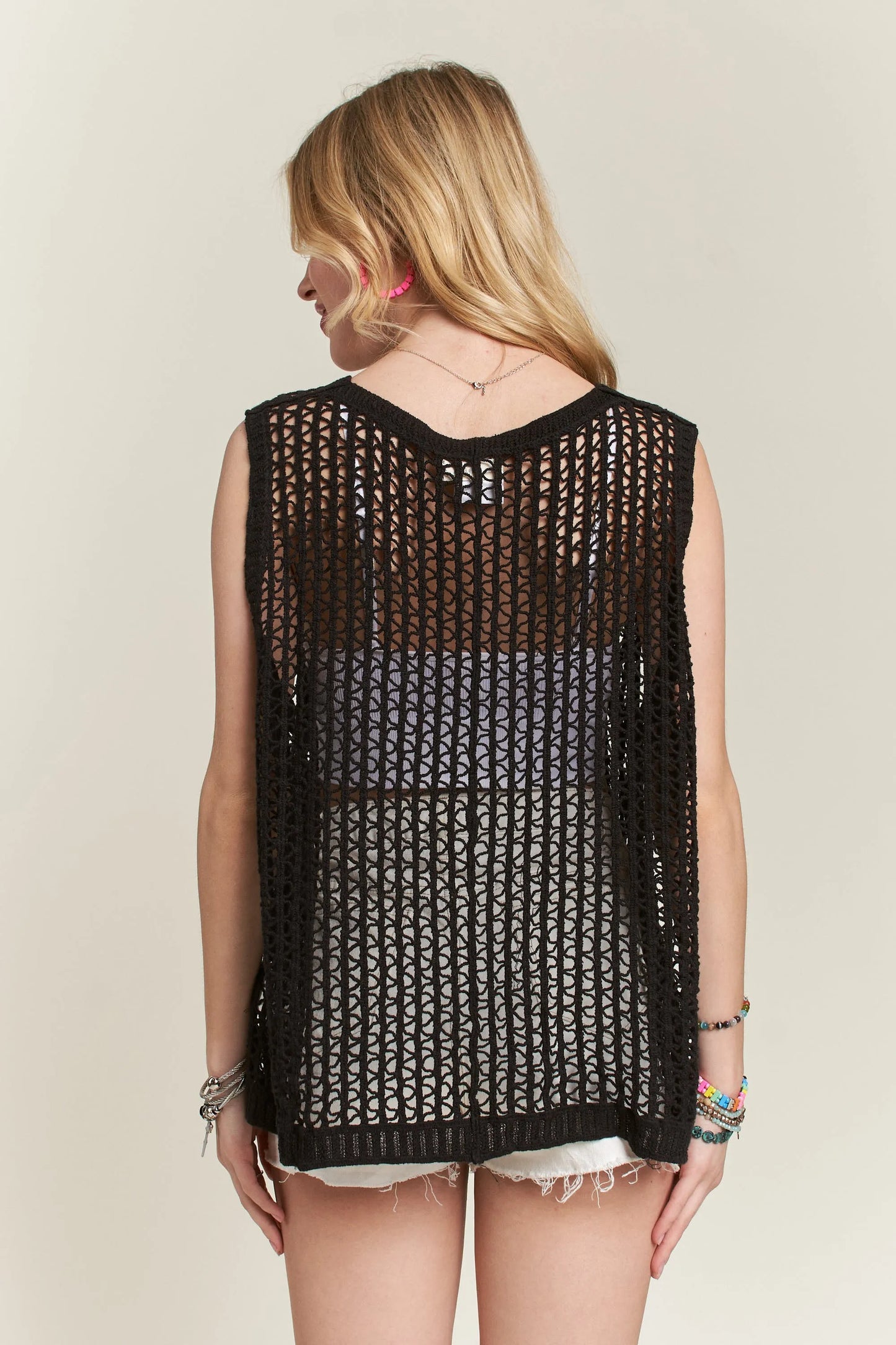Image of ADORA Button Down Crochet Vest Top | Queeble.shop