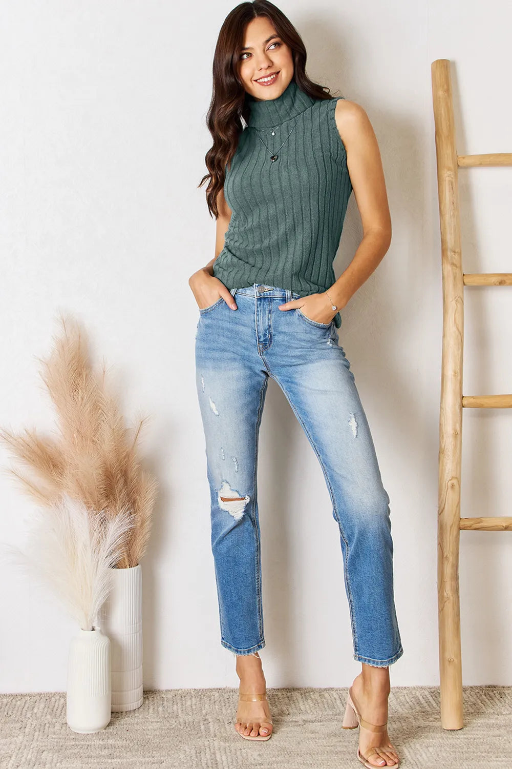 Image of Basic Bae Full Size Ribbed Turtleneck Tank | Queeble.shop