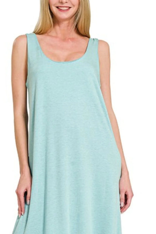 Image of Zenana French Terry Twisted Strap Midi Dress | Queeble.shop