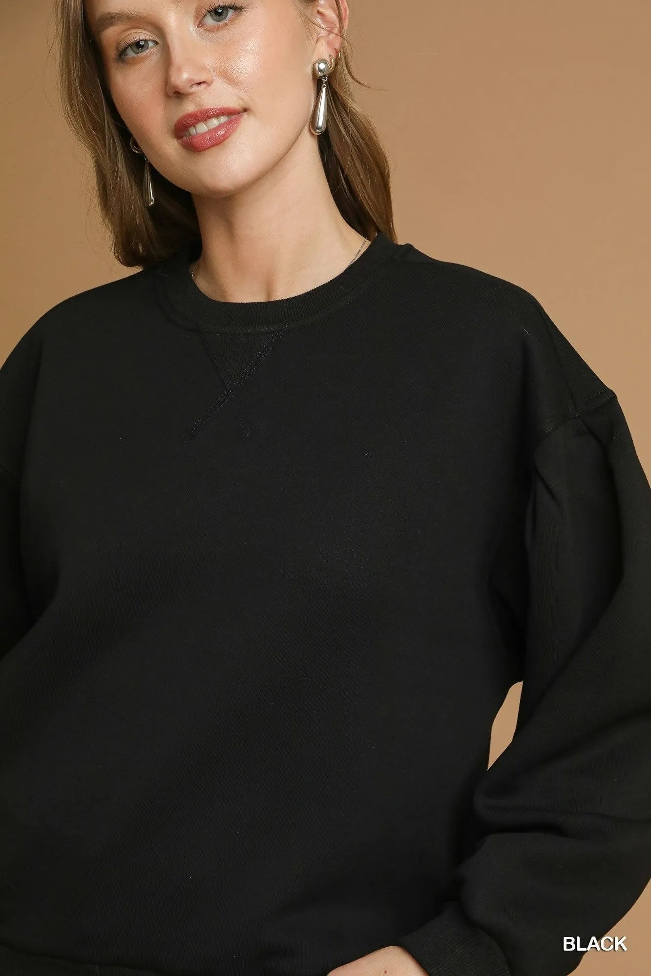 Image of Umgee Round Neck Sweatshirt with Pleated Detail | Queeble.shop