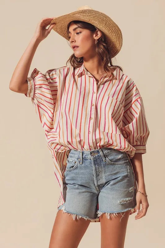 Image of SO ME Multicolored Stripe Button Down Shirt | Queeble.shop