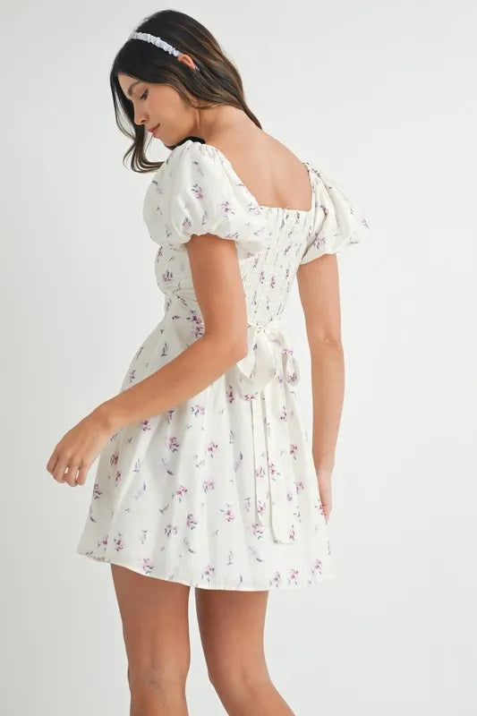 Image of MABLE Floral Print Puff Sleeve Mini Dress | Queeble.shop