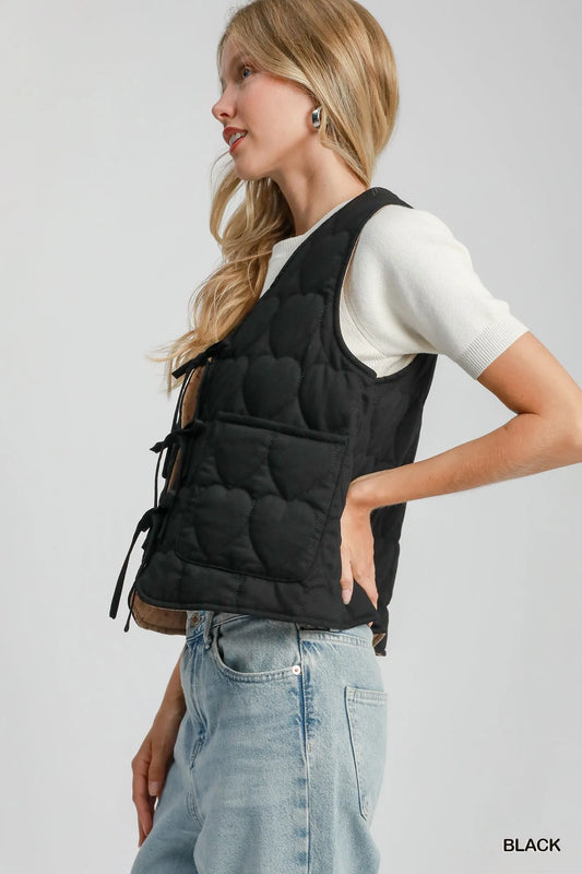 Image of Umgee Heart Quilted Tie-Front Vest | Queeble.shop