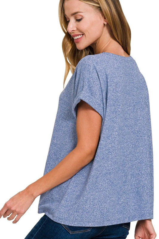 Image of Zenana Soft Melange Hacci V-neck Tee | Queeble.shop